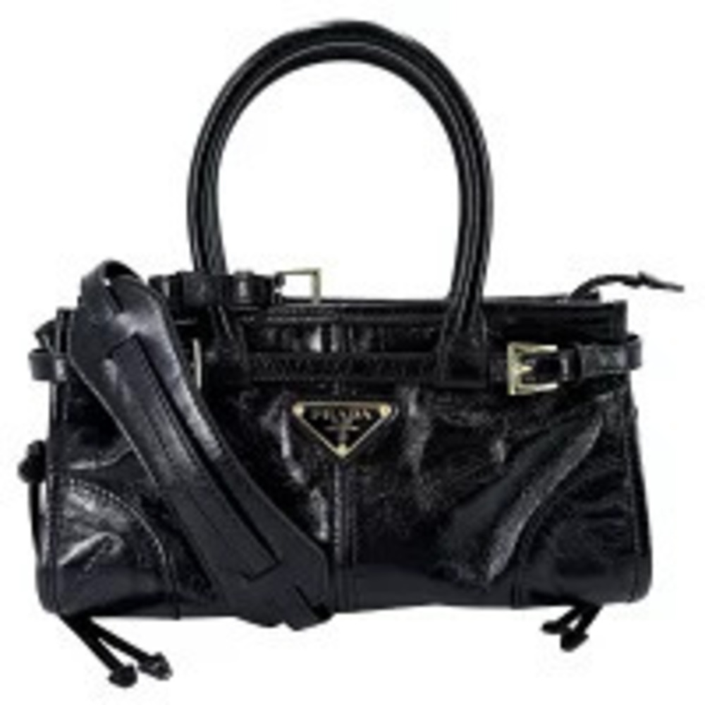 Prada Bonnie Triangle Tote Leather 2Way Crossbody Bag Black